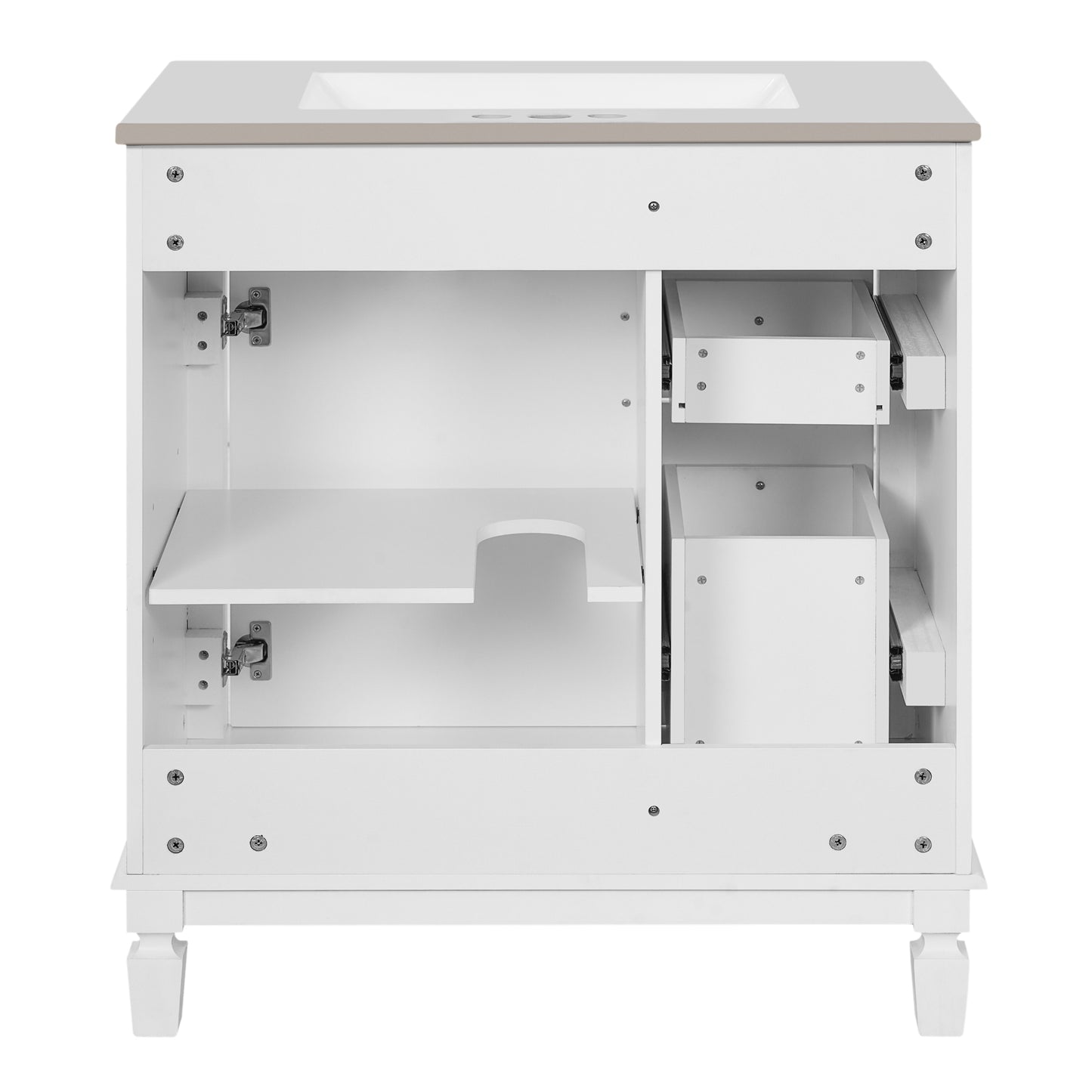 VanityFus 30-in White Bathroom Vanity Undermount Single Sink Combo with 1 Soft Close with Ceramic Top 2 Drawers Adjustable Shelves