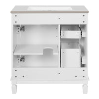 VanityFus 30-in White Bathroom Vanity Undermount Single Sink Combo with 1 Soft Close with Ceramic Top 2 Drawers Adjustable Shelves
