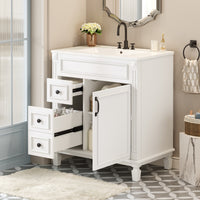 VanityFus 30-in White Bathroom Vanity Undermount Single Sink Combo with 1 Soft Close with Ceramic Top 2 Drawers Adjustable Shelves