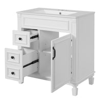 VanityFus 30-in White Bathroom Vanity Undermount Single Sink Combo with 1 Soft Close with Ceramic Top 2 Drawers Adjustable Shelves
