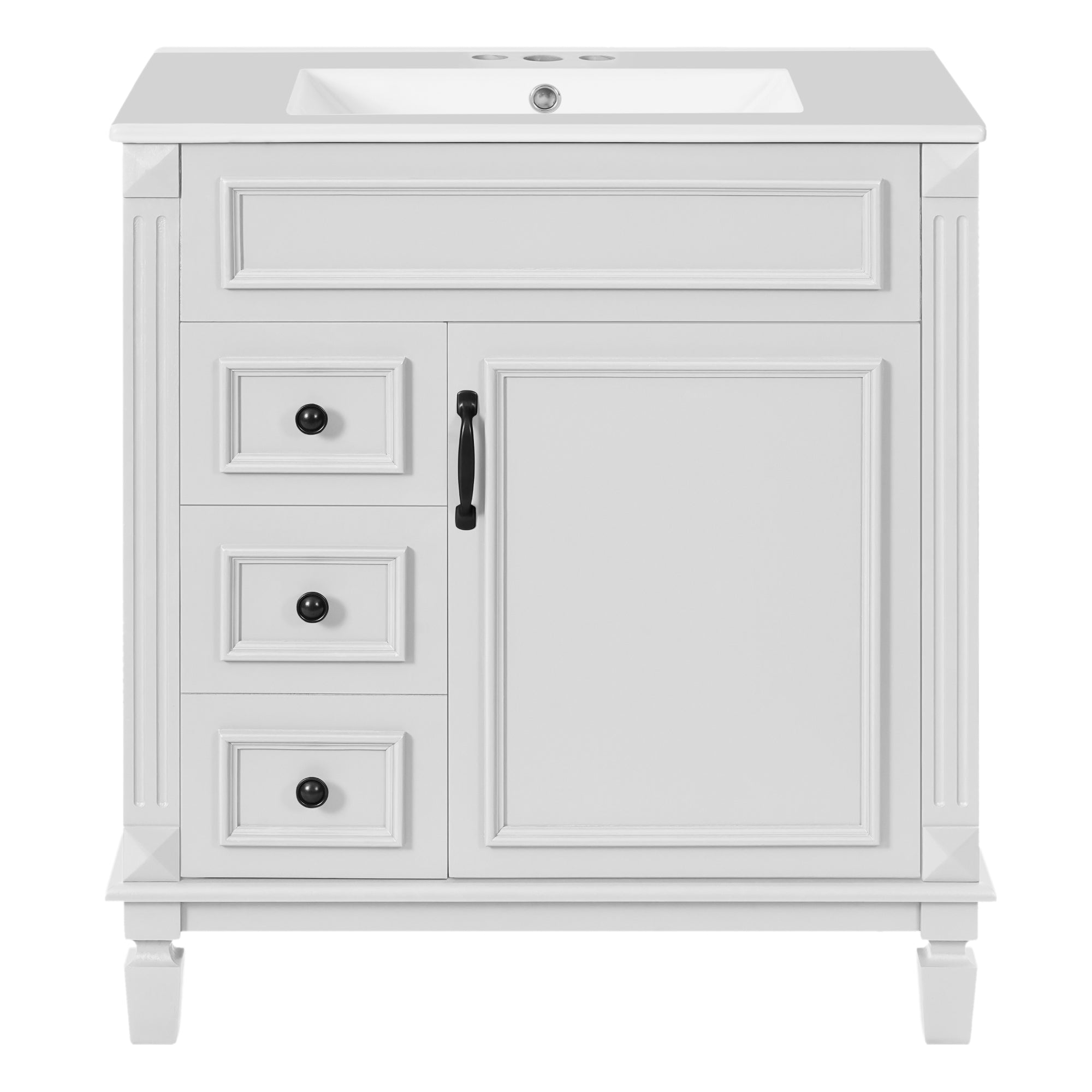 VanityFus 30-in White Bathroom Vanity Undermount Single Sink Combo with 1 Soft Close with Ceramic Top 2 Drawers Adjustable Shelves