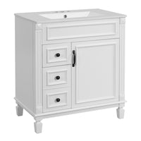 VanityFus 30-in White Bathroom Vanity Undermount Single Sink Combo with 1 Soft Close with Ceramic Top 2 Drawers Adjustable Shelves