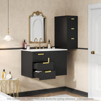 VanityFus Black 12-in W x 26.3-in H x 17.7-in D 3-Drawer Wall-mount Cabinet Banks