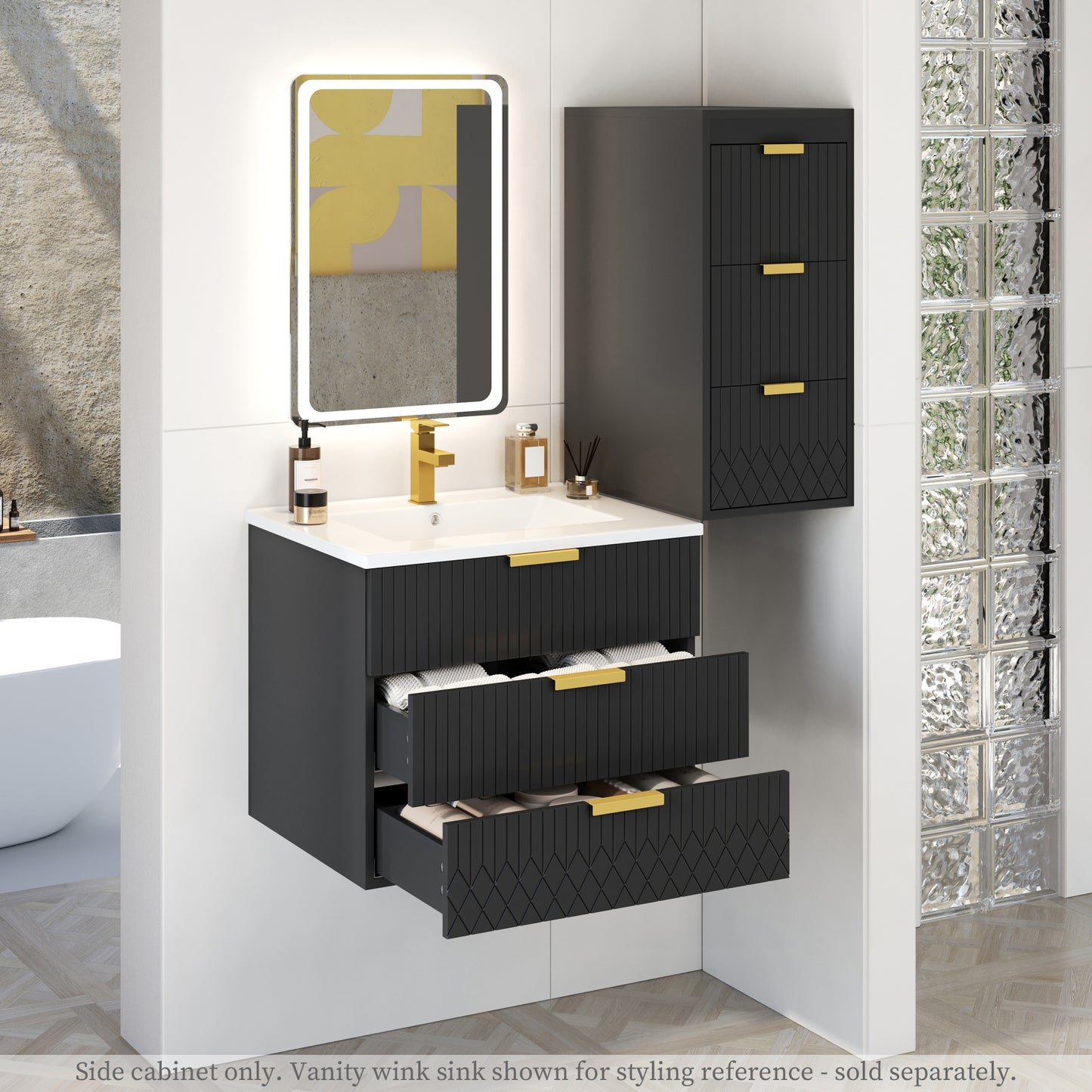VanityFus Black 12-in W x 26.3-in H x 17.7-in D 3-Drawer Wall-mount Cabinet Banks