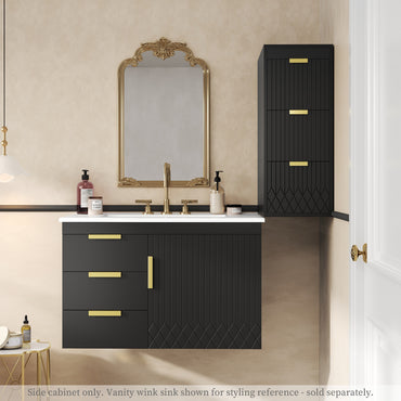 VanityFus Black 12-in W x 26.3-in H x 17.7-in D 3-Drawer Wall-mount Cabinet Banks