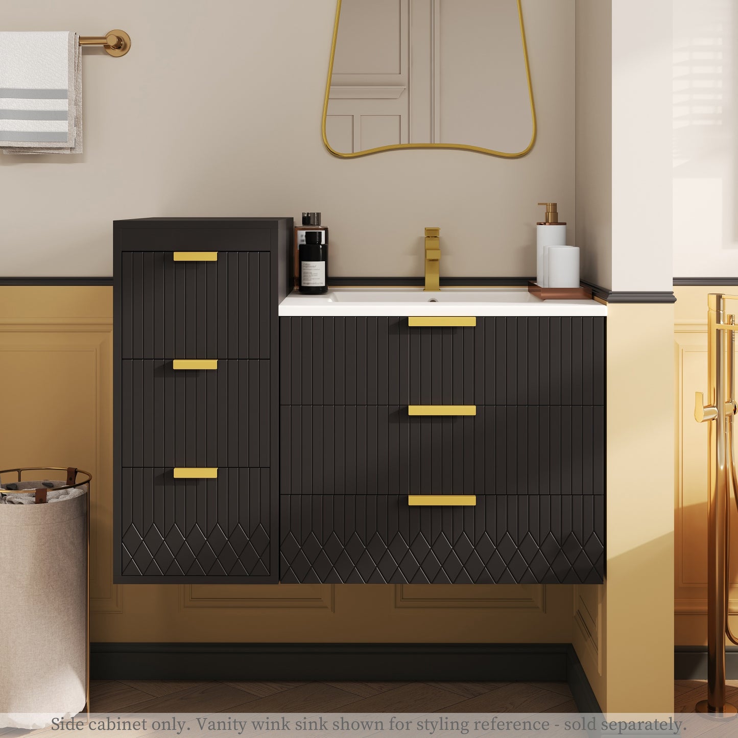VanityFus Black 12-in W x 26.3-in H x 17.7-in D 3-Drawer Wall-mount Cabinet Banks