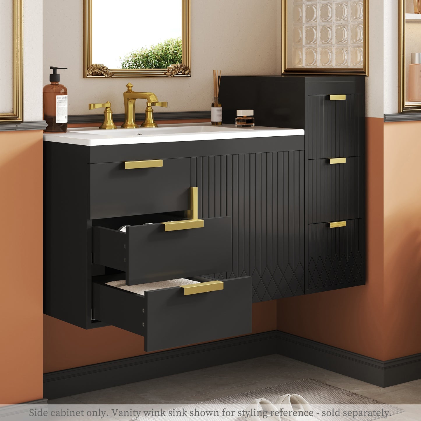 VanityFus Black 12-in W x 26.3-in H x 17.7-in D 3-Drawer Wall-mount Cabinet Banks
