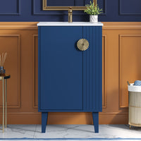 VanityFus 20.3-in Blue Single Sink Bathroom Vanity with Ceramic Top Undermount 1 Soft-Closing Door