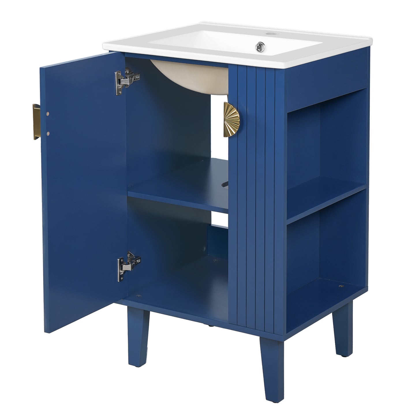 VanityFus 20.3-in Blue Single Sink Bathroom Vanity with Ceramic Top Undermount 1 Soft-Closing Door