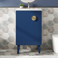 VanityFus 20.3-in Blue Single Sink Bathroom Vanity with Ceramic Top Undermount 1 Soft-Closing Door