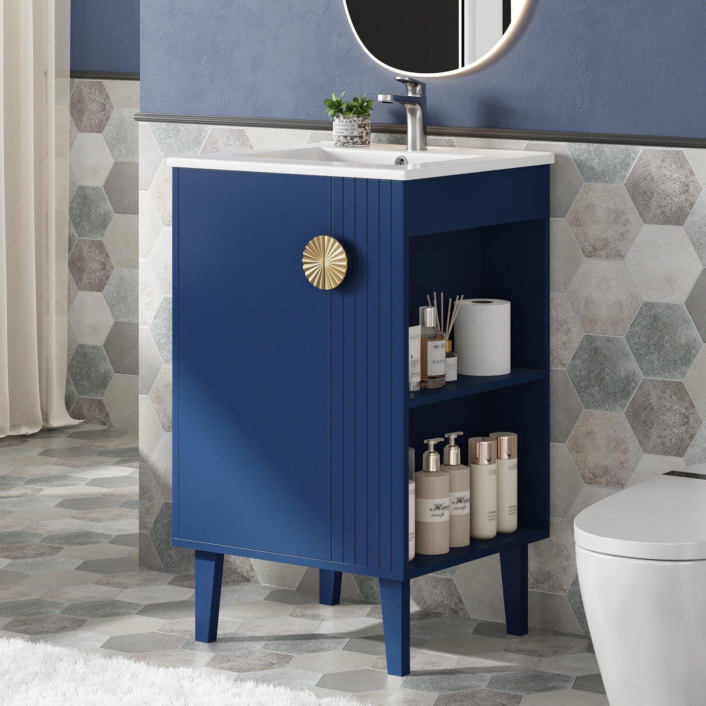 VanityFus 20.3-in Blue Single Sink Bathroom Vanity with Ceramic Top Undermount 1 Soft-Closing Door