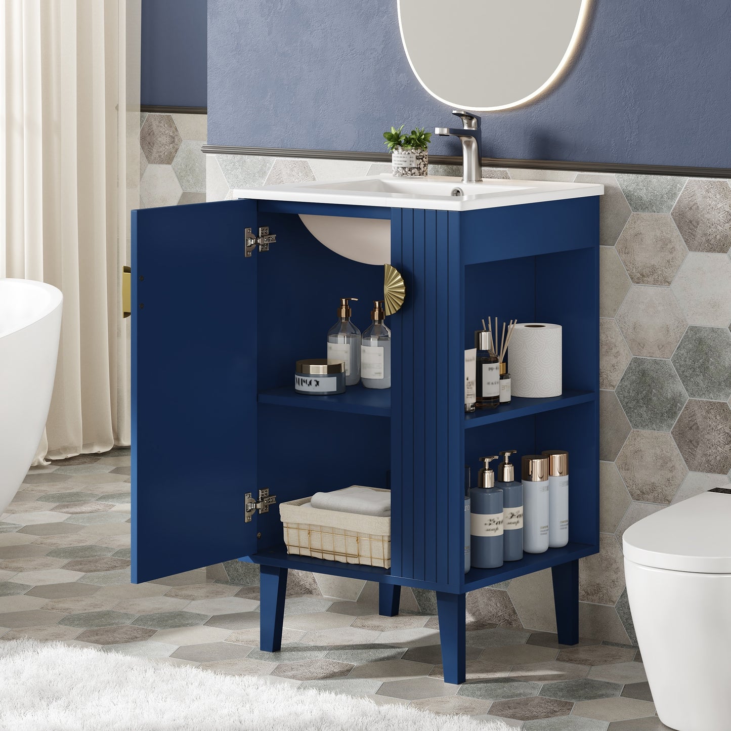 VanityFus 20.3-in Blue Single Sink Bathroom Vanity with Ceramic Top Undermount 1 Soft-Closing Door