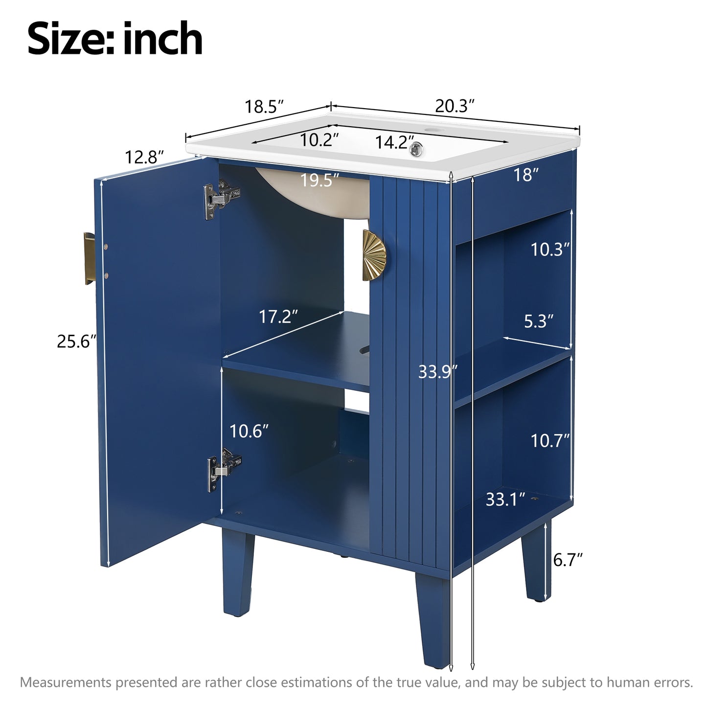 VanityFus 20.3-in Blue Single Sink Bathroom Vanity with Ceramic Top Undermount 1 Soft-Closing Door