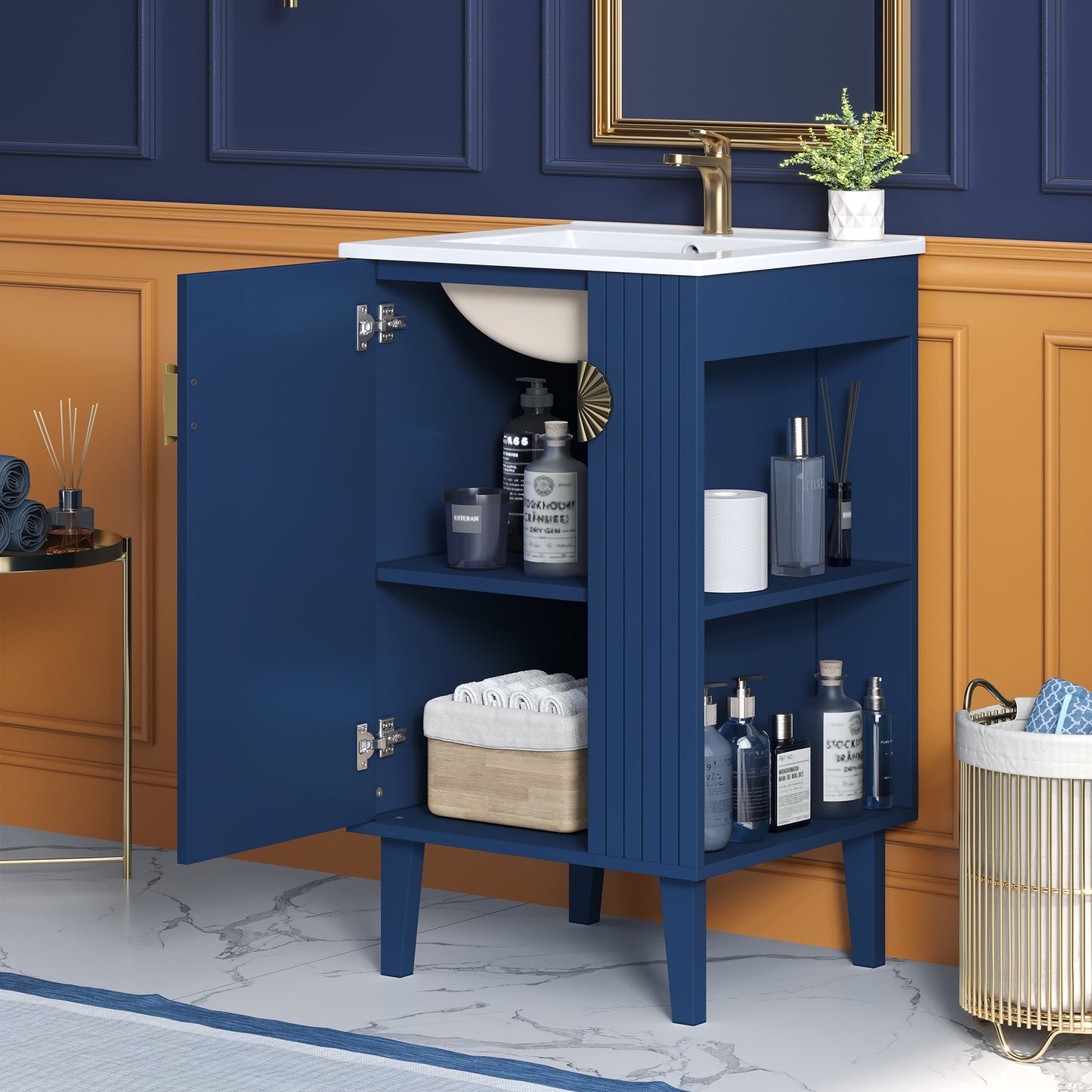 VanityFus 20.3-in Blue Single Sink Bathroom Vanity with Ceramic Top Undermount 1 Soft-Closing Door