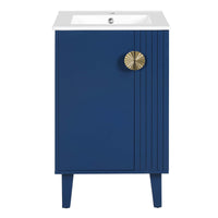 VanityFus 20.3-in Blue Single Sink Bathroom Vanity with Ceramic Top Undermount 1 Soft-Closing Door