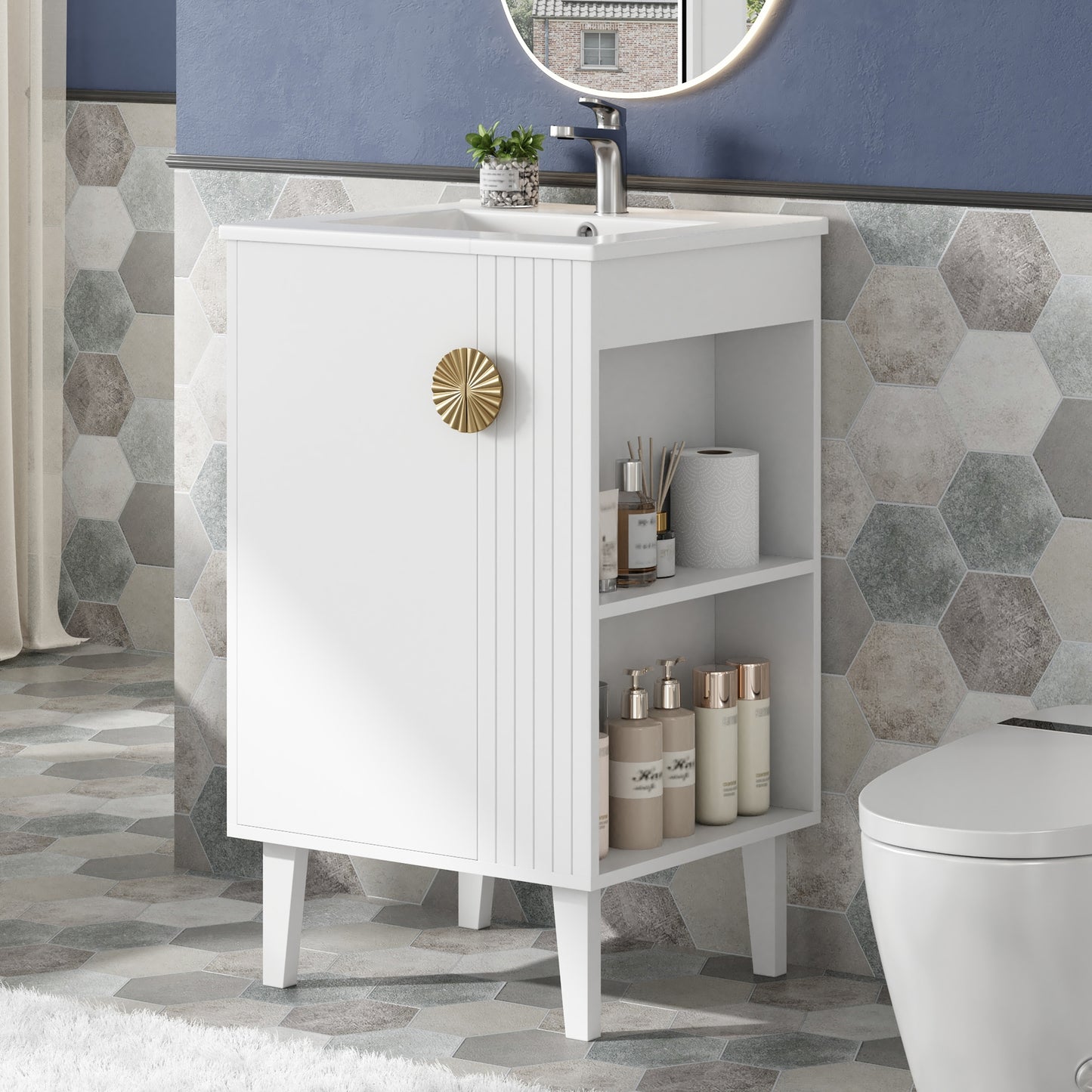 VanityFus 20.3-in White Single Sink Bathroom Vanity with Ceramic Top Undermount 1 Soft-Closing Door