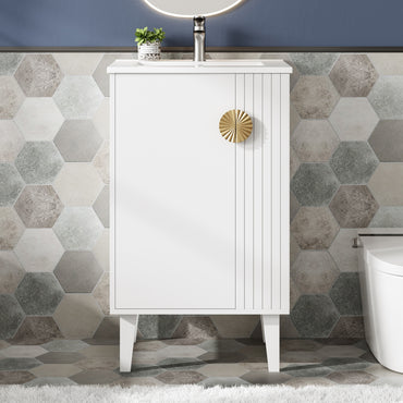 VanityFus 20.3-in White Single Sink Bathroom Vanity with Ceramic Top Undermount 1 Soft-Closing Door
