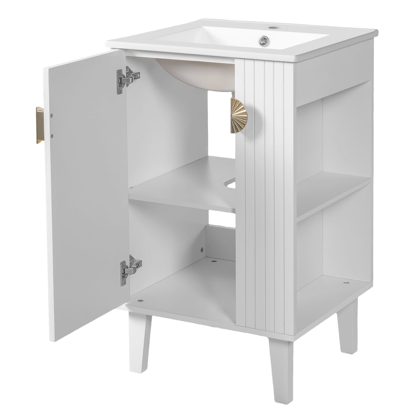 VanityFus 20.3-in White Single Sink Bathroom Vanity with Ceramic Top Undermount 1 Soft-Closing Door