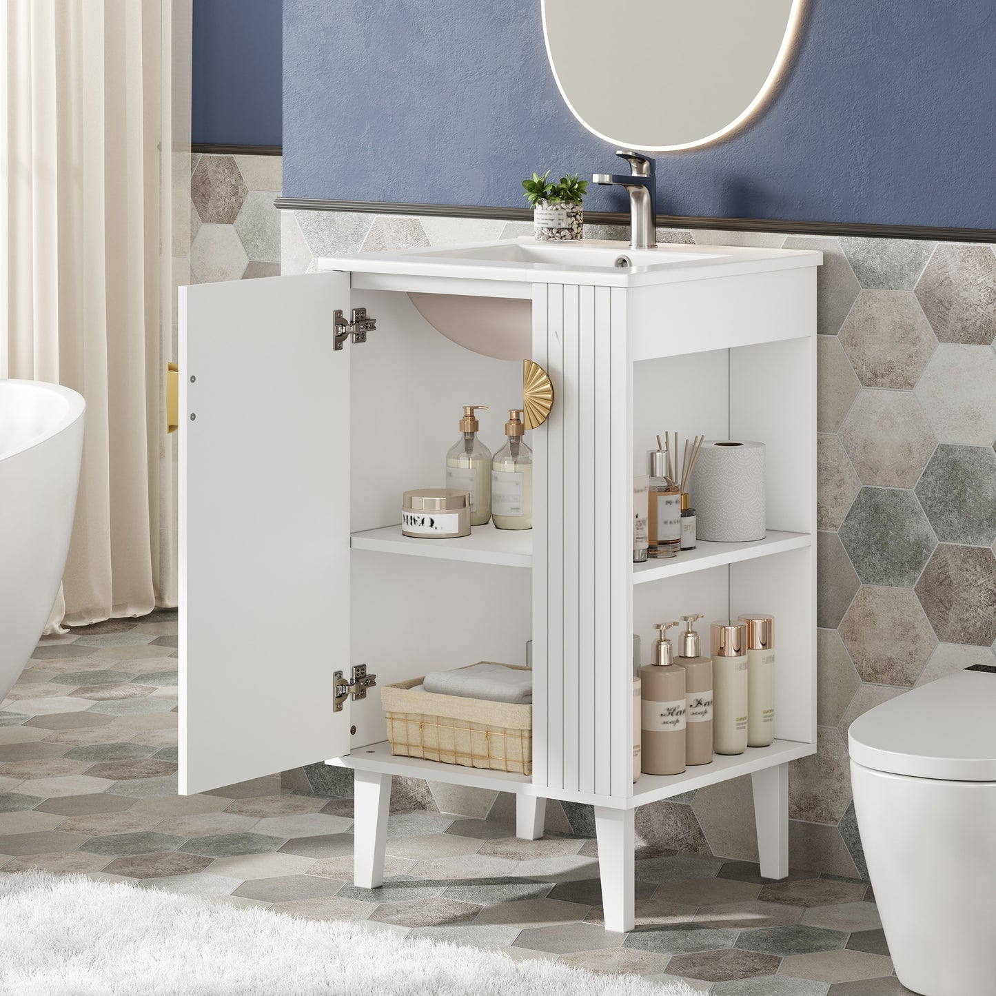 VanityFus 20.3-in White Single Sink Bathroom Vanity with Ceramic Top Undermount 1 Soft-Closing Door