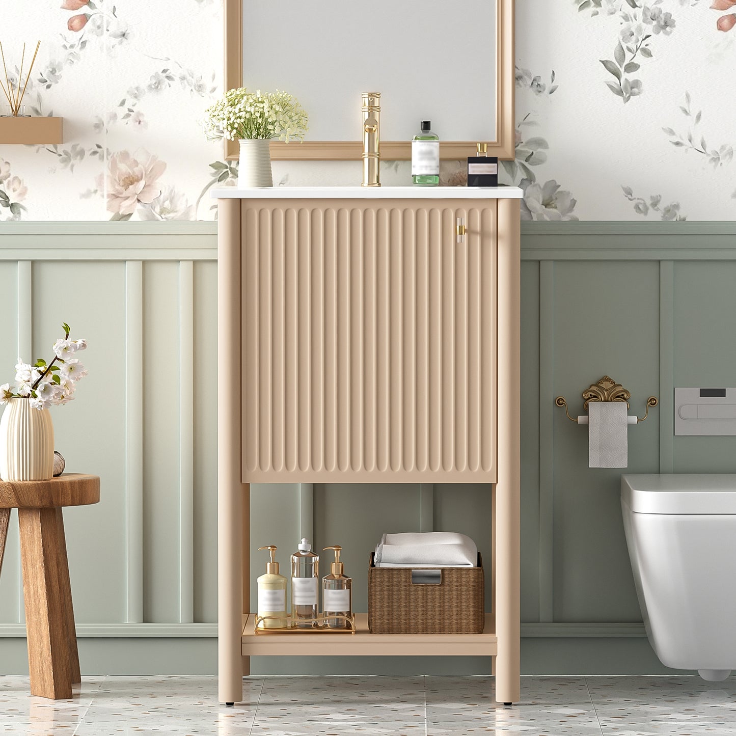 VanityFus 20.2-in Natural Wood Single Sink Bathroom Vanity with Ceramic Top Undermount 1 Soft-Closing Door