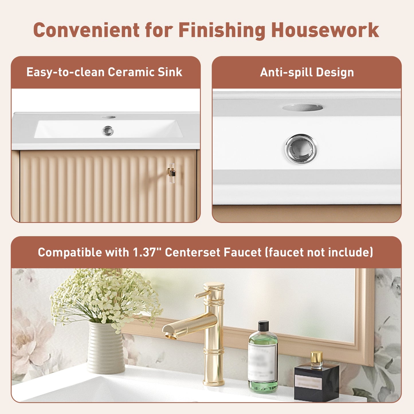 VanityFus 20.2-in Natural Wood Single Sink Bathroom Vanity with Ceramic Top Undermount 1 Soft-Closing Door