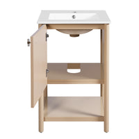 VanityFus 20.2-in Natural Wood Single Sink Bathroom Vanity with Ceramic Top Undermount 1 Soft-Closing Door