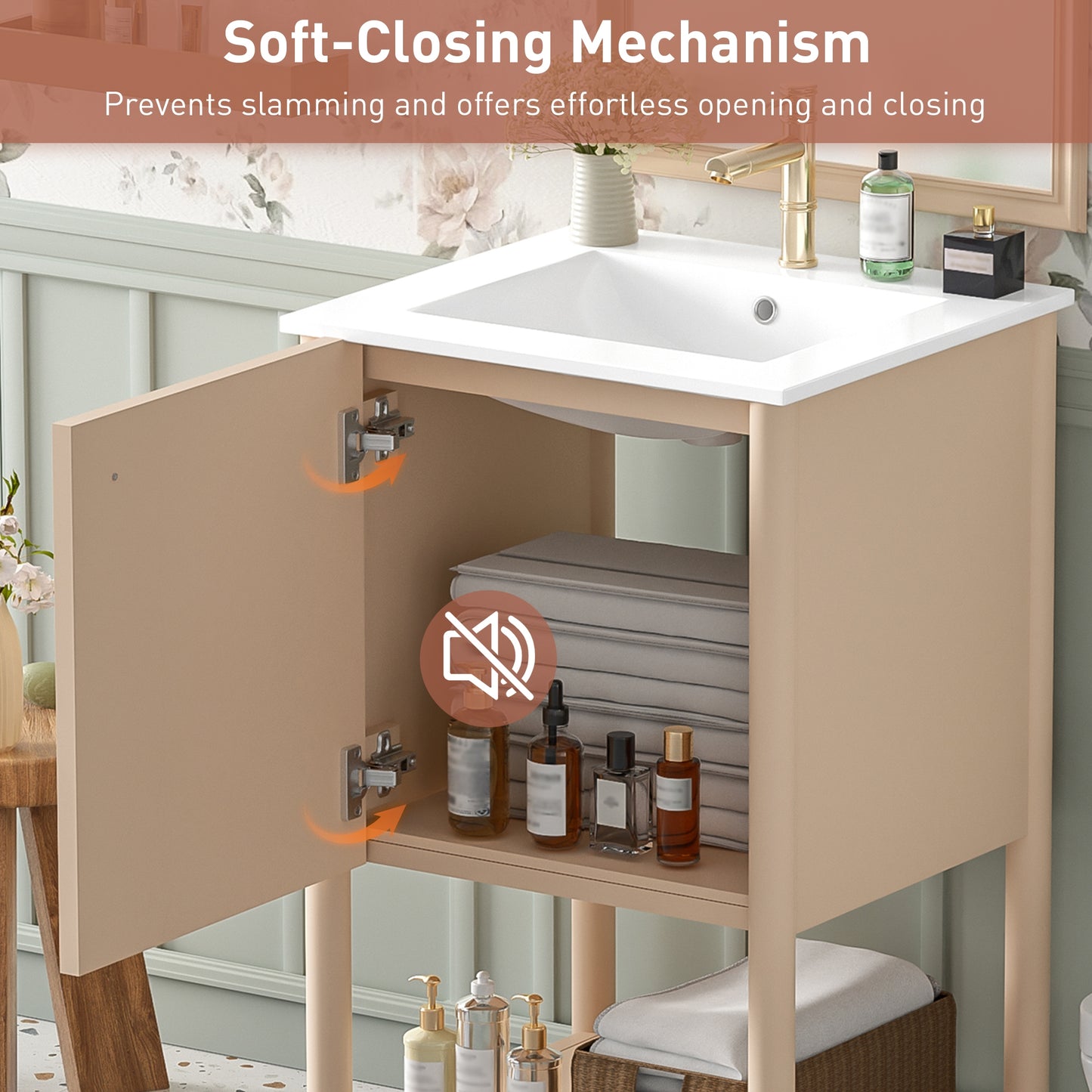 VanityFus 20.2-in Natural Wood Single Sink Bathroom Vanity with Ceramic Top Undermount 1 Soft-Closing Door