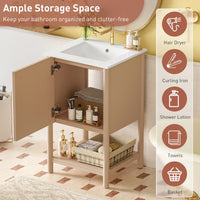 VanityFus 20.2-in Natural Wood Single Sink Bathroom Vanity with Ceramic Top Undermount 1 Soft-Closing Door