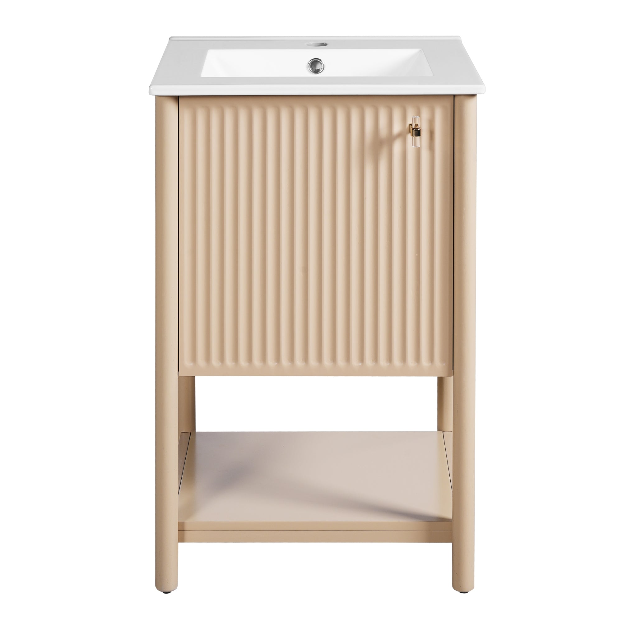 VanityFus 20.2-in Natural Wood Single Sink Bathroom Vanity with Ceramic Top Undermount 1 Soft-Closing Door