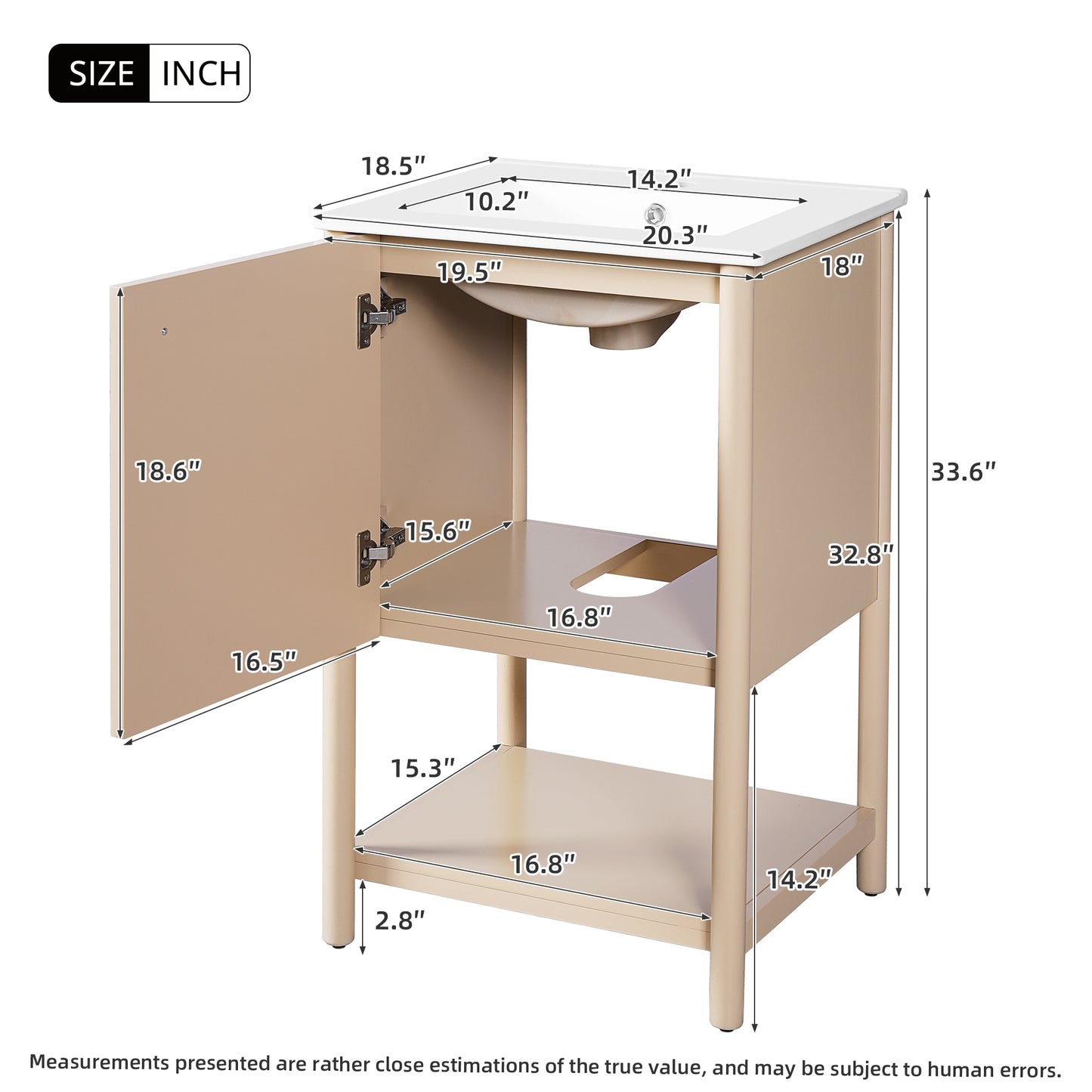 VanityFus 20.2-in Natural Wood Single Sink Bathroom Vanity with Ceramic Top Undermount 1 Soft-Closing Door