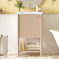 VanityFus 20.2-in Natural Wood Single Sink Bathroom Vanity with Ceramic Top Undermount 1 Soft-Closing Door