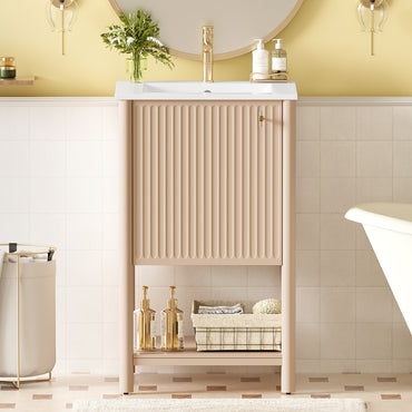 VanityFus 20.2-in Natural Wood Single Sink Bathroom Vanity with Ceramic Top Undermount 1 Soft-Closing Door