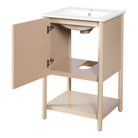 VanityFus 20.2-in Natural Wood Single Sink Bathroom Vanity with Ceramic Top Undermount 1 Soft-Closing Door