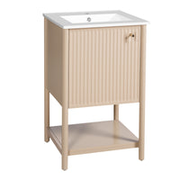 VanityFus 20.2-in Natural Wood Single Sink Bathroom Vanity with Ceramic Top Undermount 1 Soft-Closing Door
