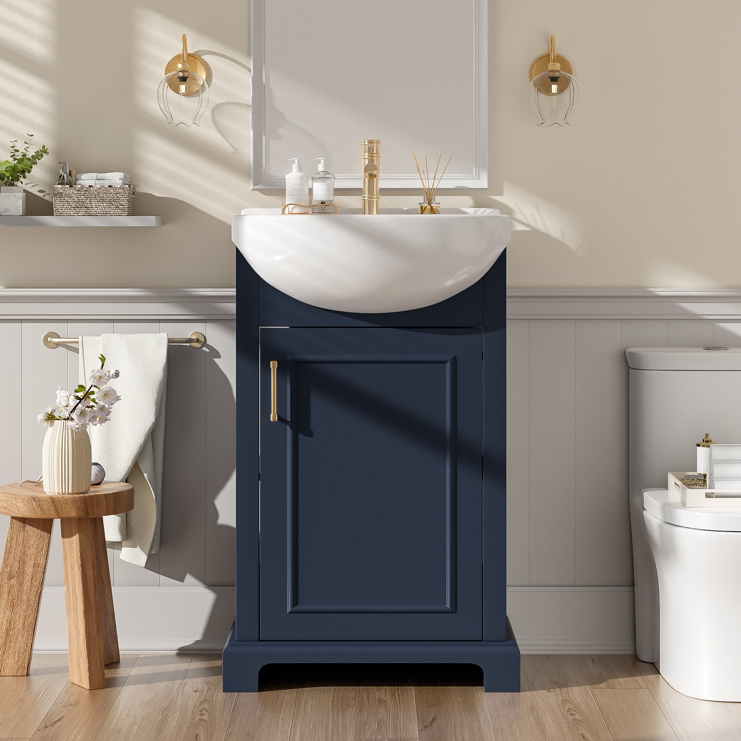 VanityFus 19.7-in Blue Single Sink Bathroom Vanity with Ceramic Top Undermount 1 Soft-Closing Door
