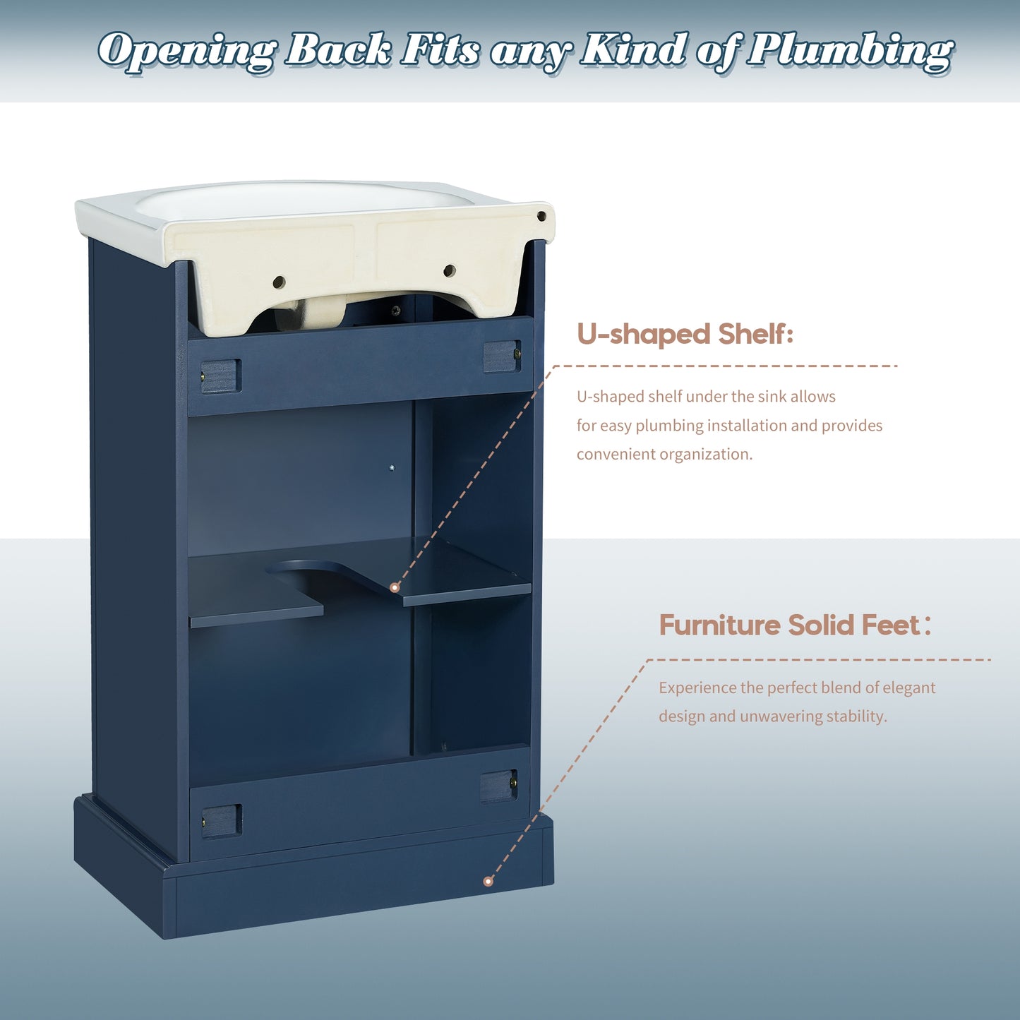 VanityFus 19.7-in Blue Single Sink Bathroom Vanity with Ceramic Top Undermount 1 Soft-Closing Door