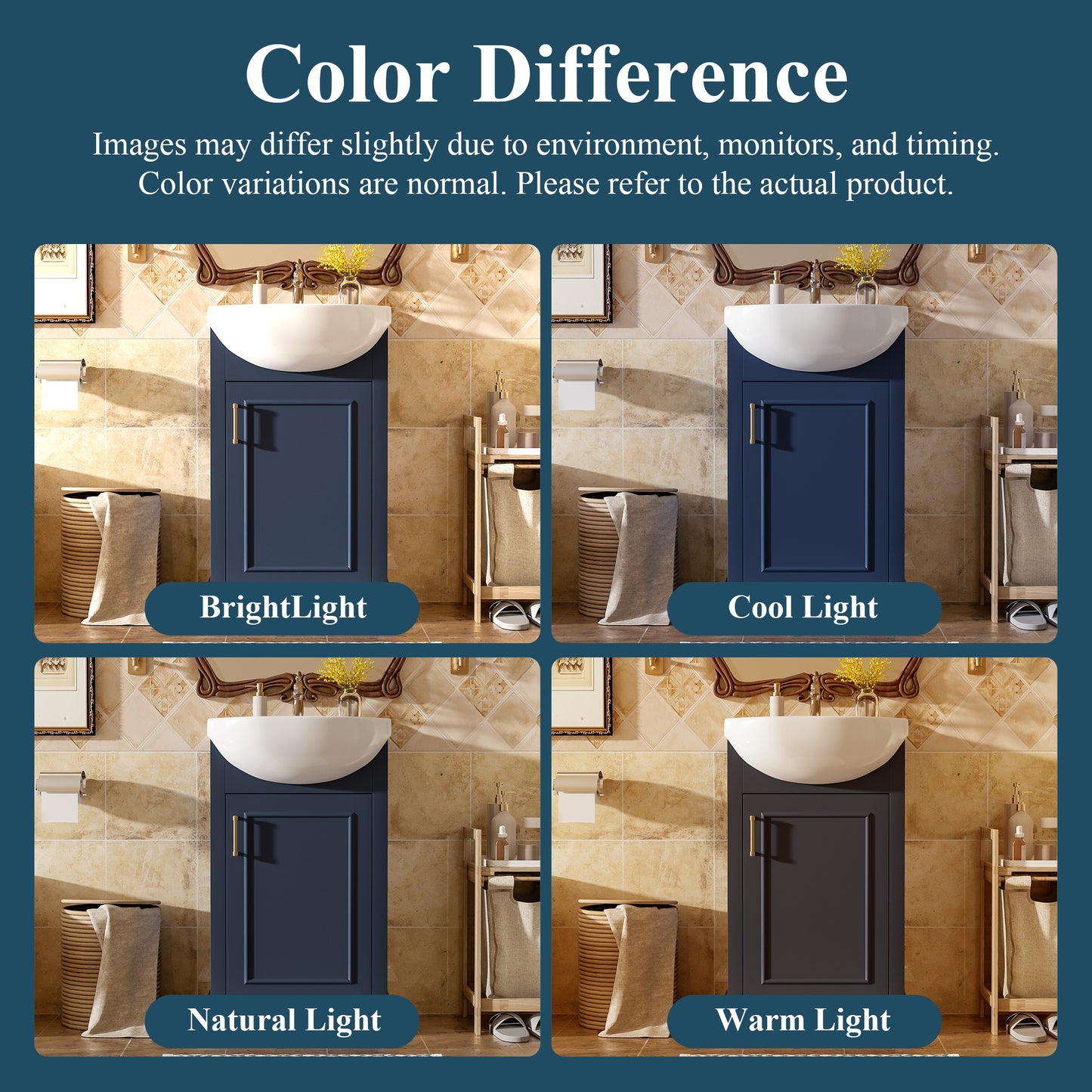 VanityFus 19.7-in Blue Single Sink Bathroom Vanity with Ceramic Top Undermount 1 Soft-Closing Door