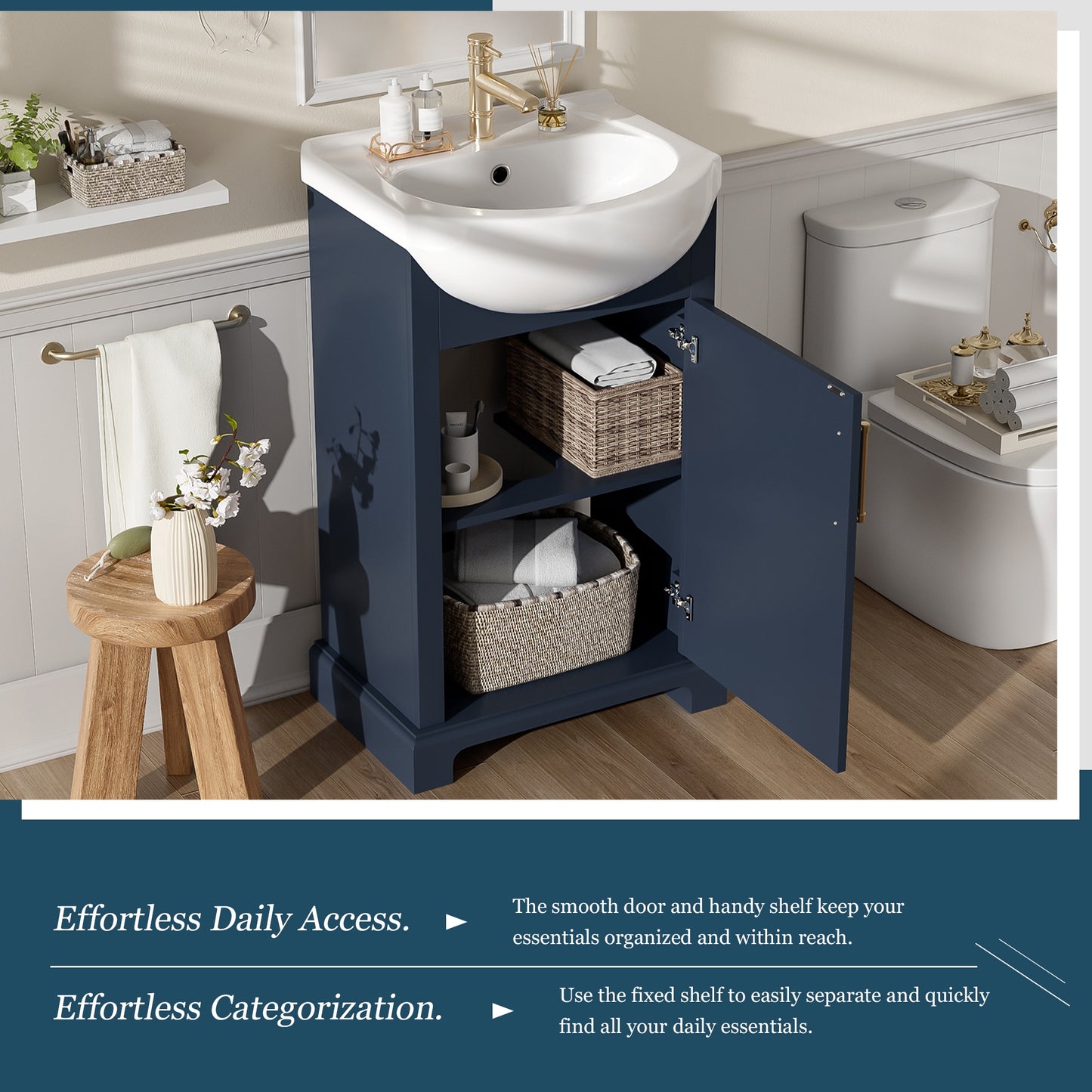 VanityFus 19.7-in Blue Single Sink Bathroom Vanity with Ceramic Top Undermount 1 Soft-Closing Door