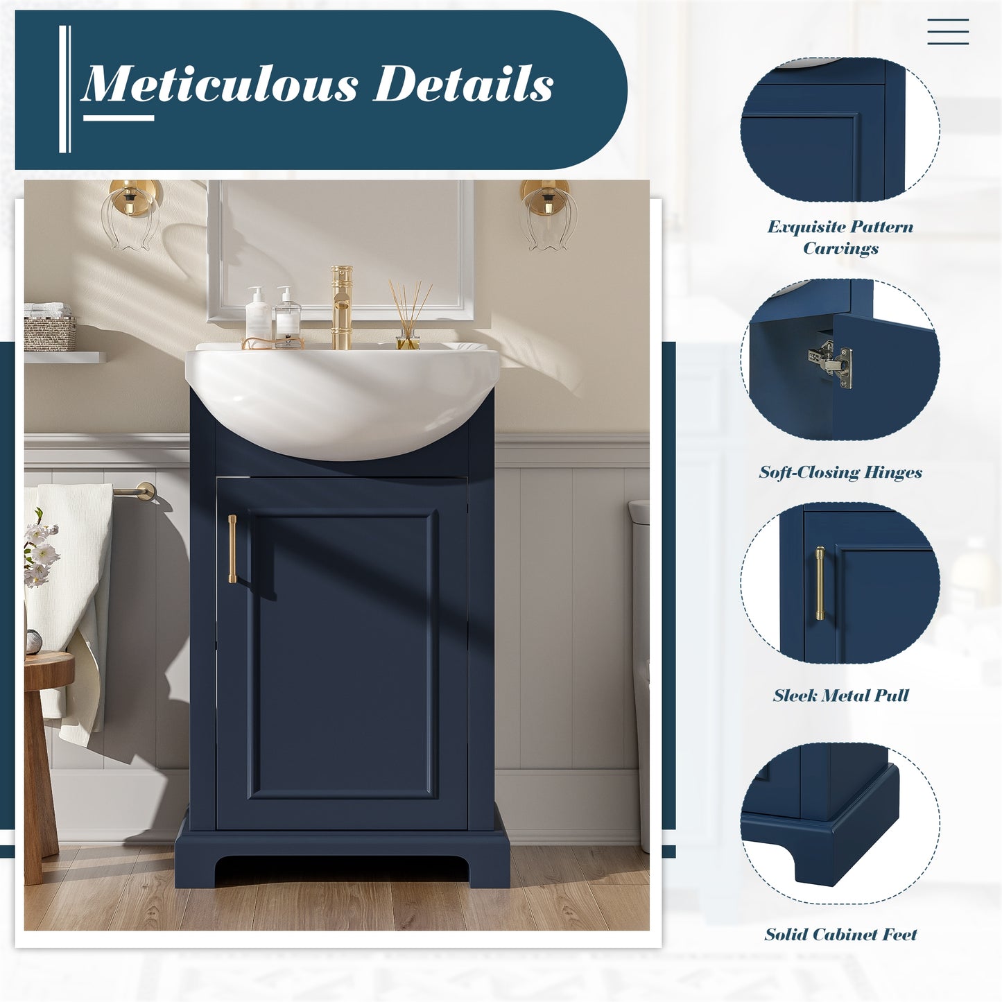 VanityFus 19.7-in Blue Single Sink Bathroom Vanity with Ceramic Top Undermount 1 Soft-Closing Door