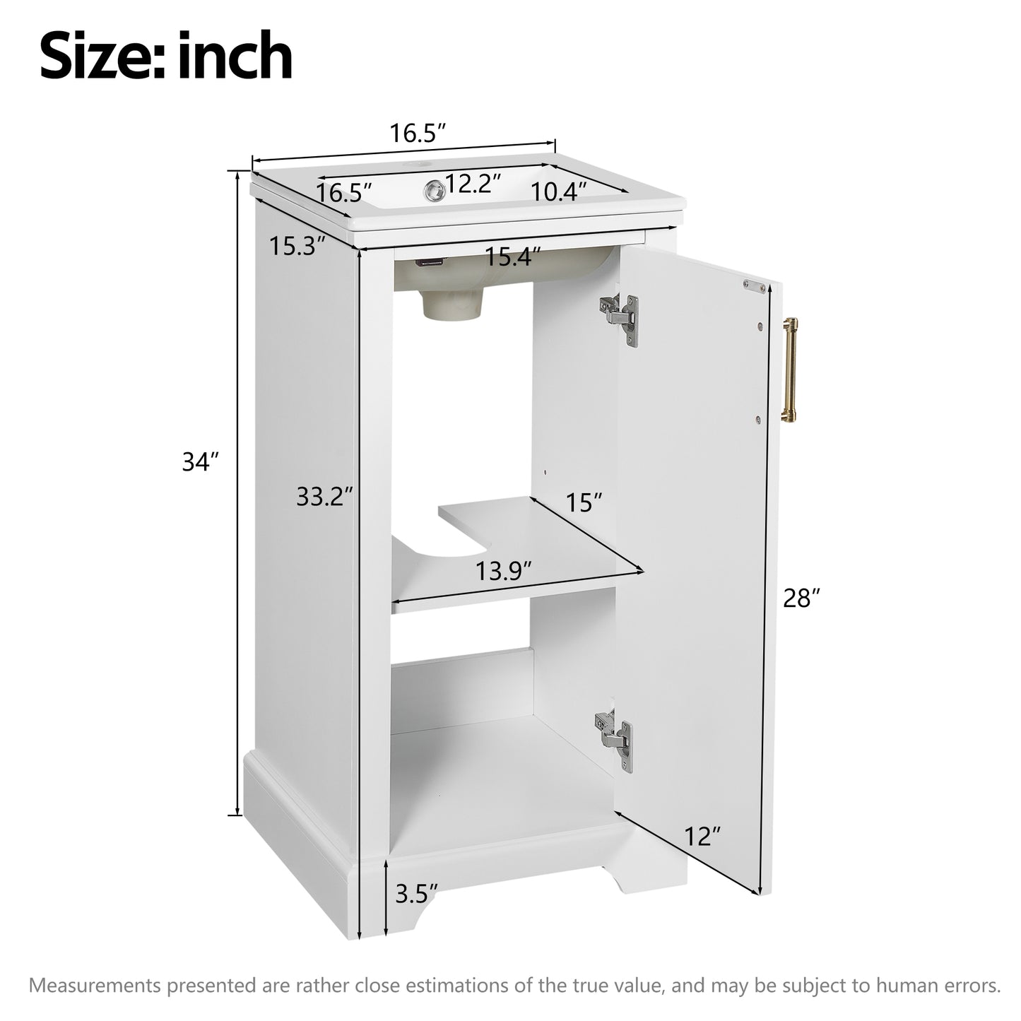 VanityFus 16.5-in White Single Sink Bathroom Vanity with Ceramic Top Undermount 1 Soft-Closing Door Adjustable Shelves