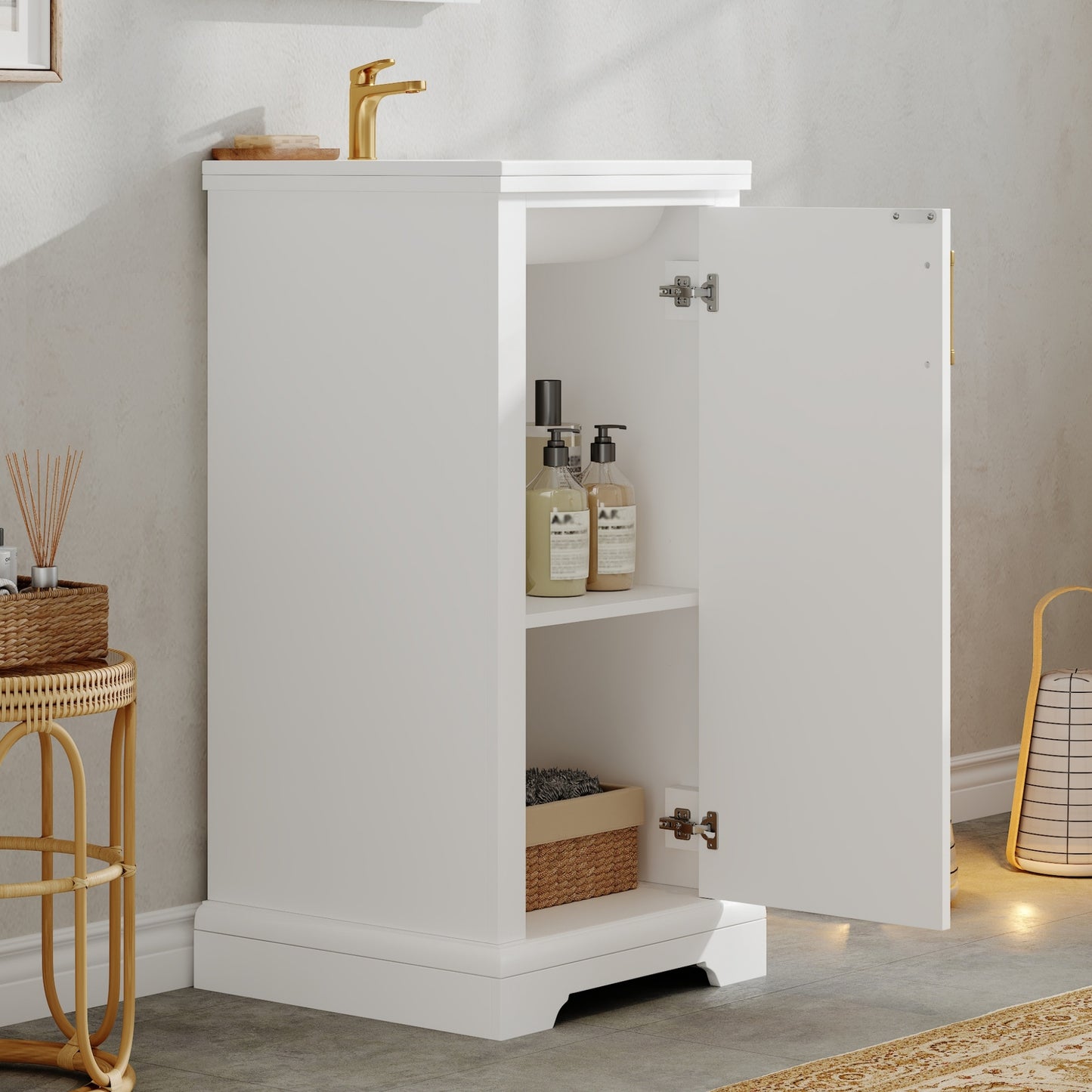 VanityFus 16.5-in White Single Sink Bathroom Vanity with Ceramic Top Undermount 1 Soft-Closing Door Adjustable Shelves