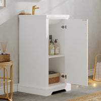 VanityFus 16.5-in White Single Sink Bathroom Vanity with Ceramic Top Undermount 1 Soft-Closing Door Adjustable Shelves