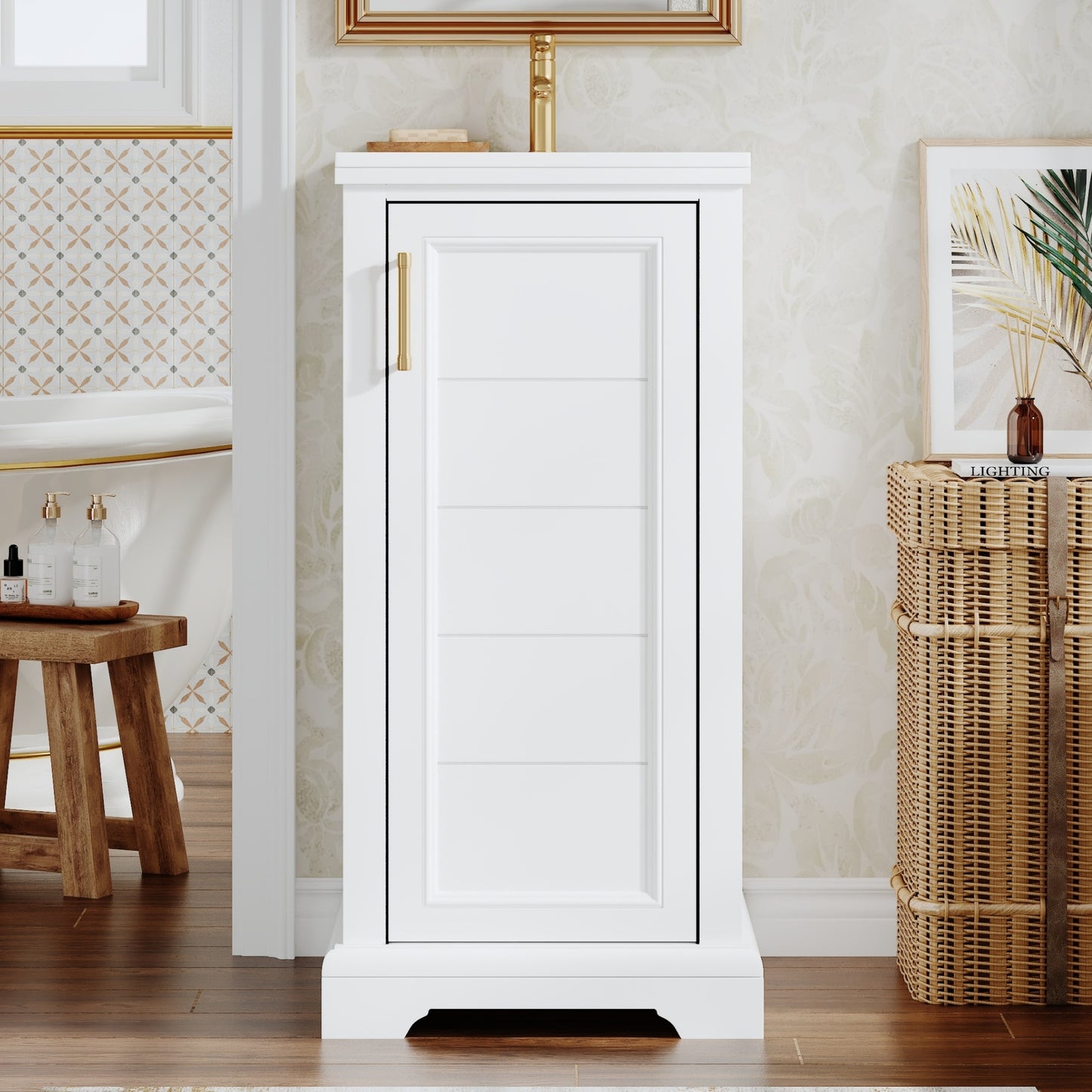 VanityFus 16.5-in White Single Sink Bathroom Vanity with Ceramic Top Undermount 1 Soft-Closing Door Adjustable Shelves