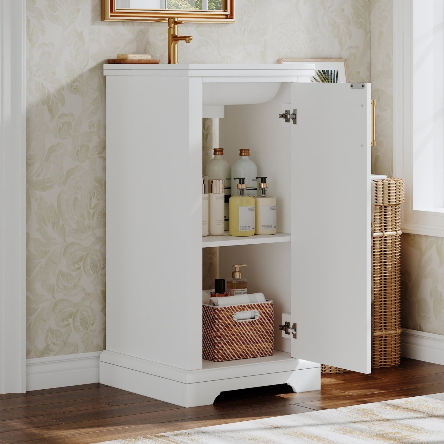 VanityFus 16.5-in White Single Sink Bathroom Vanity with Ceramic Top Undermount 1 Soft-Closing Door Adjustable Shelves