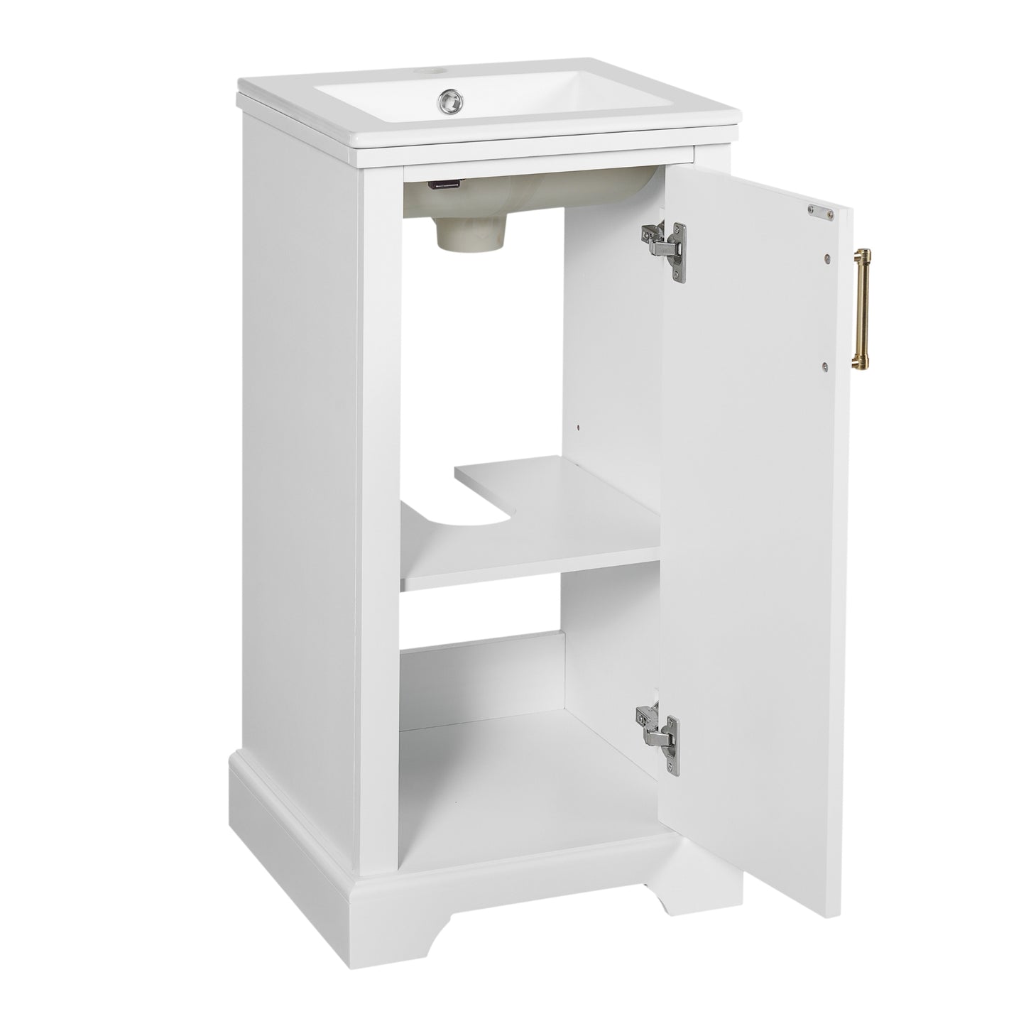 VanityFus 16.5-in White Single Sink Bathroom Vanity with Ceramic Top Undermount 1 Soft-Closing Door Adjustable Shelves