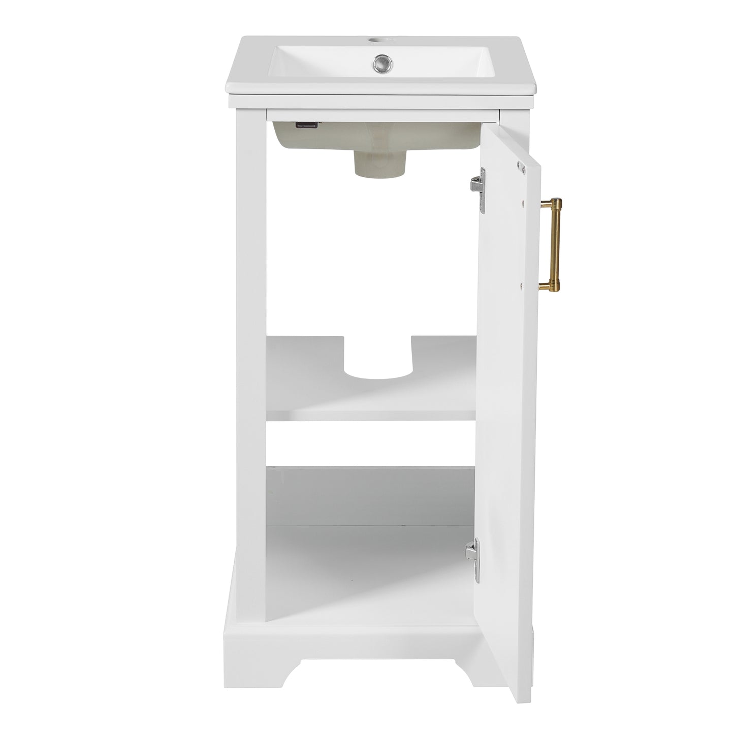 VanityFus 16.5-in White Single Sink Bathroom Vanity with Ceramic Top Undermount 1 Soft-Closing Door Adjustable Shelves