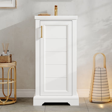 VanityFus 16.5-in White Single Sink Bathroom Vanity with Ceramic Top Undermount 1 Soft-Closing Door Adjustable Shelves