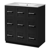 VanityFus 30-in Black Single Sink Bathroom Vanity with Ceramic Top Undermount 3 Soft-Closing Doors 3 Drawers
