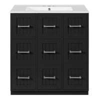 VanityFus 30-in Black Single Sink Bathroom Vanity with Ceramic Top Undermount 3 Soft-Closing Doors 3 Drawers