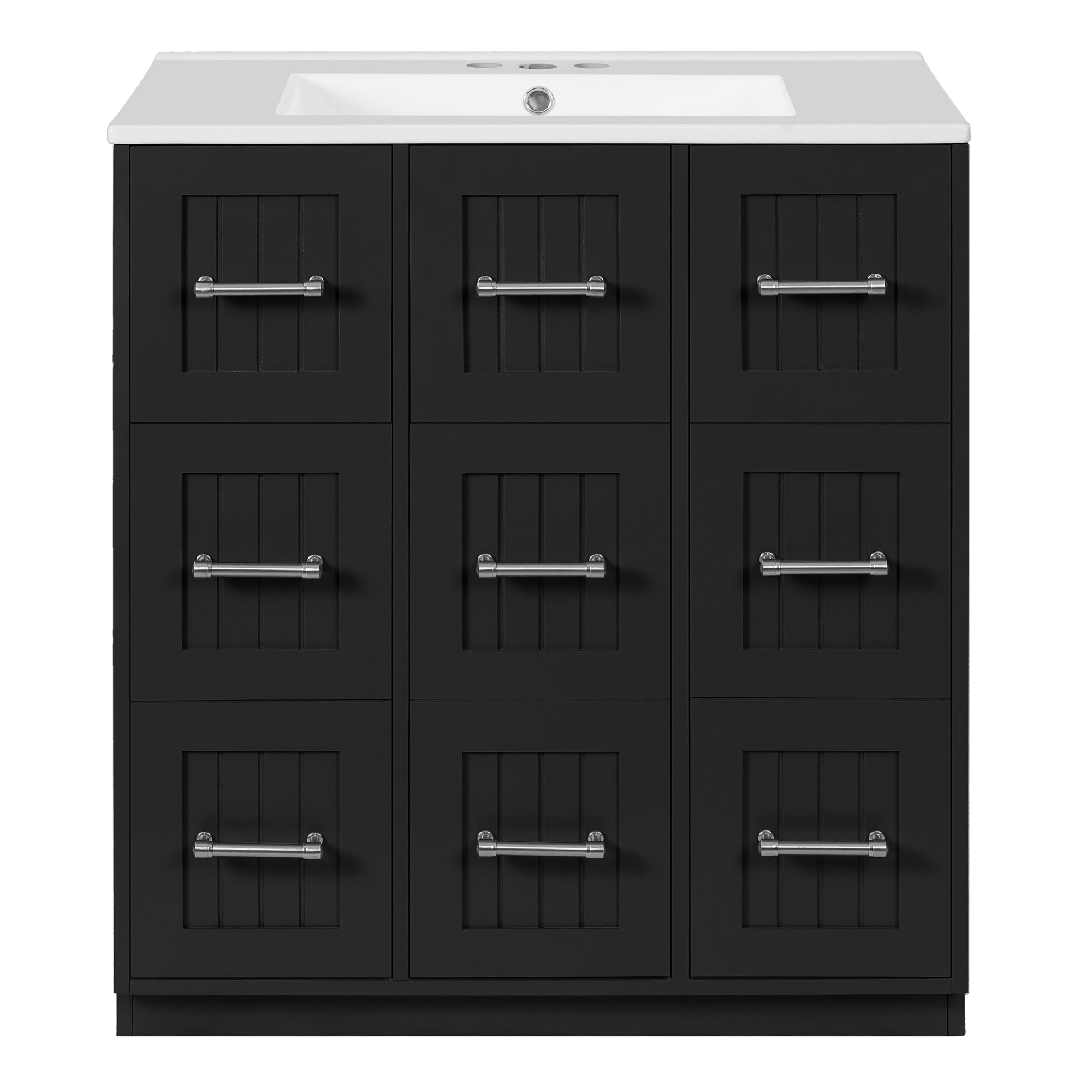VanityFus 30-in Black Single Sink Bathroom Vanity with Ceramic Top Undermount 3 Soft-Closing Doors 3 Drawers
